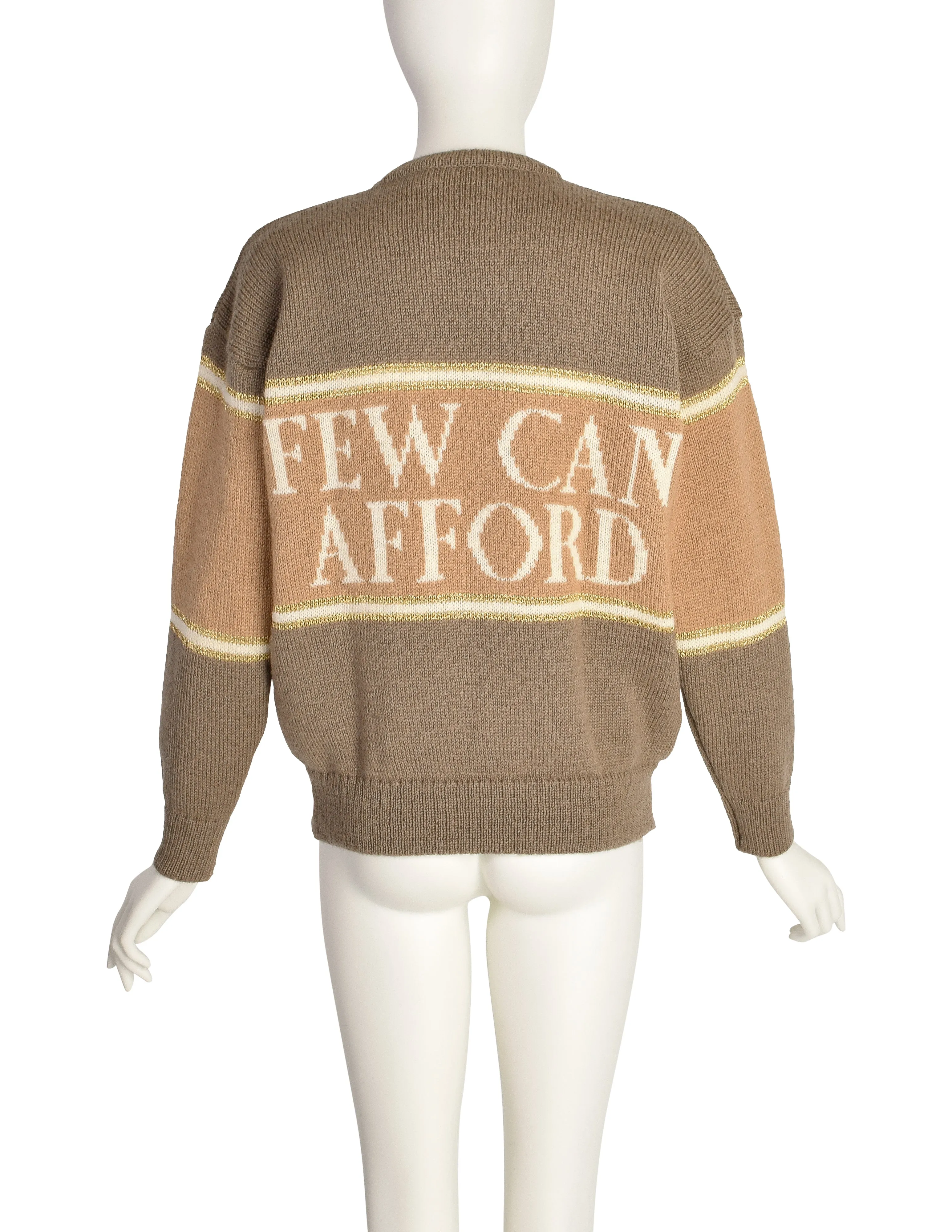 1980s Vintage I'm A Luxury Few Can Afford Beige Statement Novelty Knit Wool Sweater