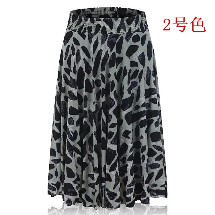 2023 Fall Middle-aged Half-length Skirt Mother Wear Elastic Waist Pleated Women Polka Dot Flower Ladies Skirts