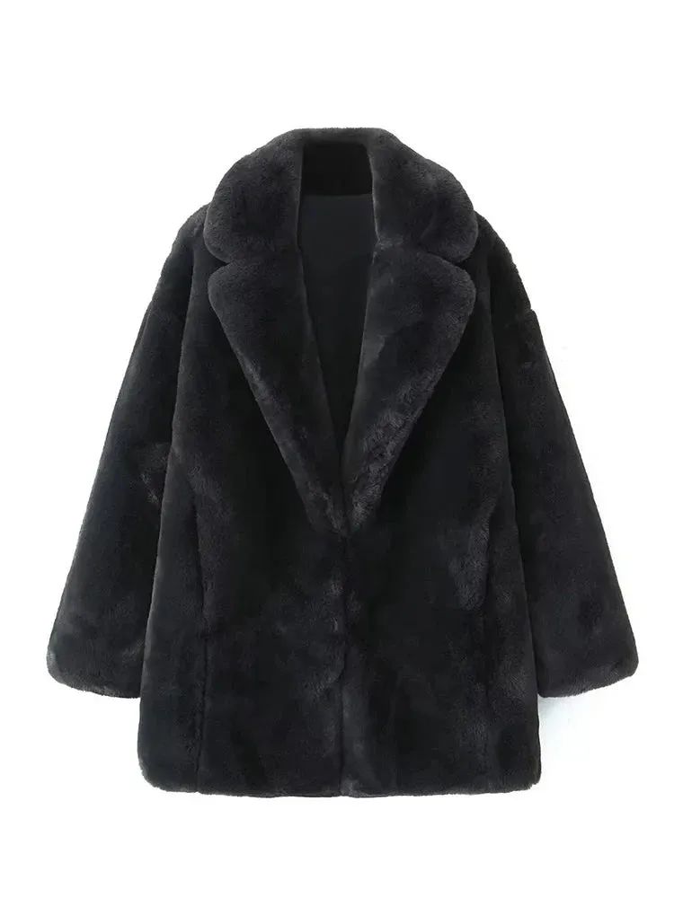 A&A Black Soea Faux Fur Long Sleeve Coat