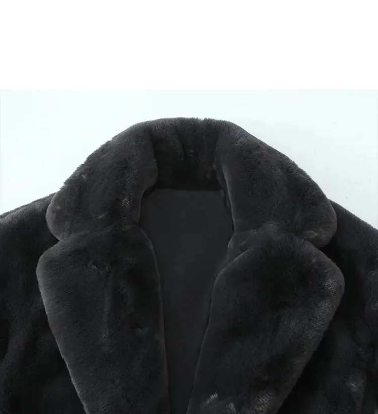 A&A Black Soea Faux Fur Long Sleeve Coat