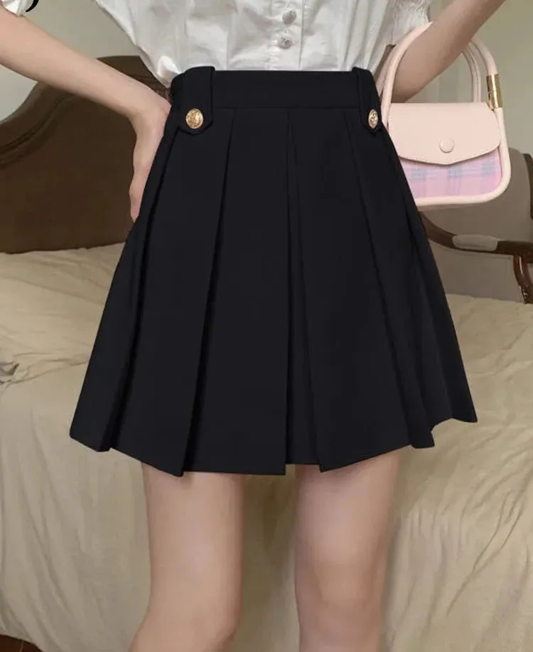 All-Match High Waist Pleated Skirts Woman Korean Style Pink Mini Skirt Female Spring Summer Black Student Short JK Skirts