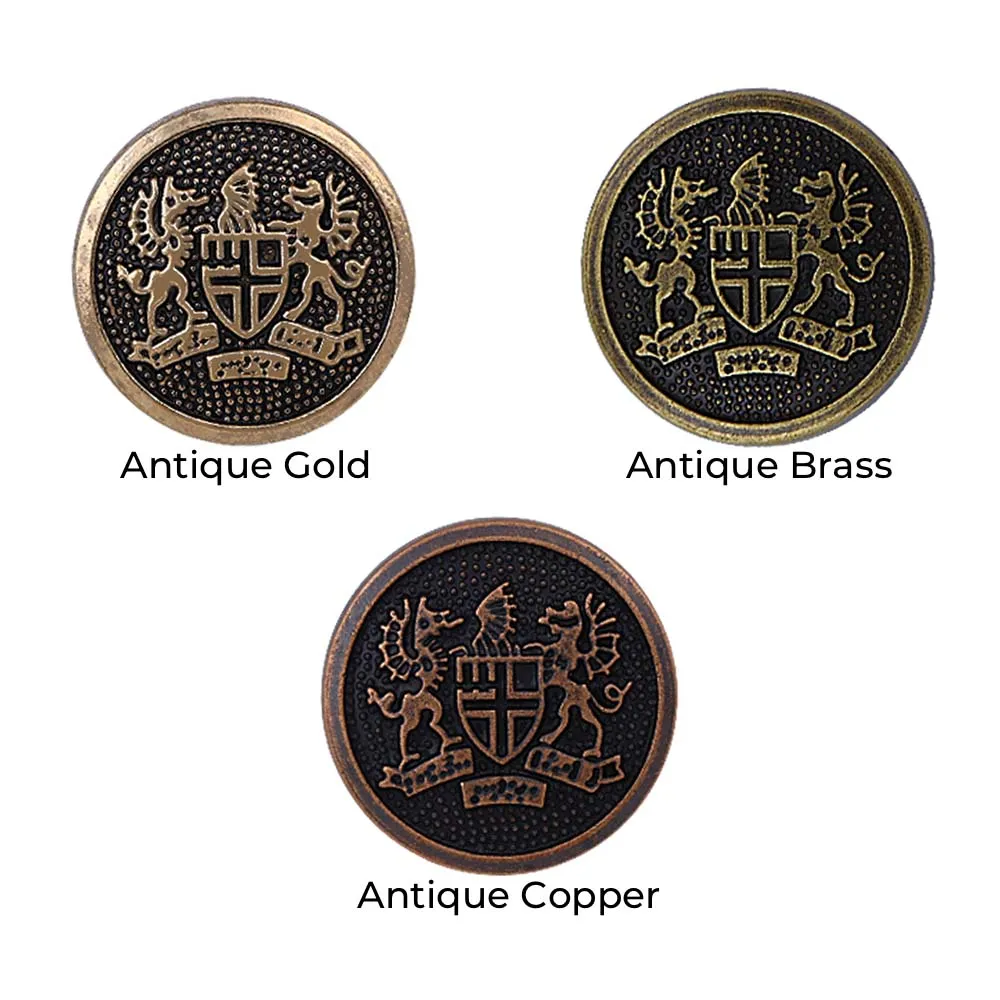 Antique Finish Royal Emblem Metal Buttons for Coat/Suit/Sherwani