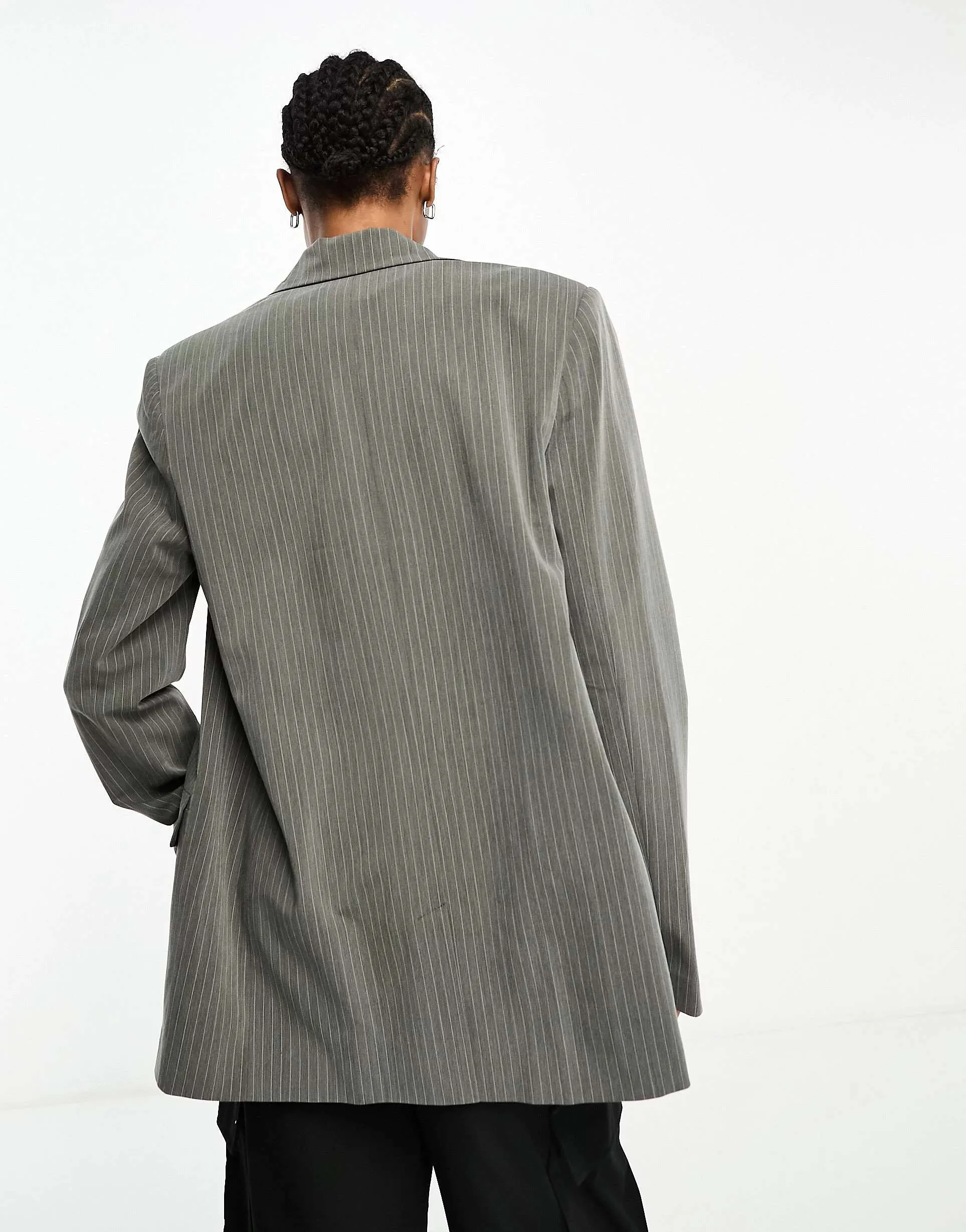 ASOS Tall Double Breasted Blazer in Gray Pinstripe