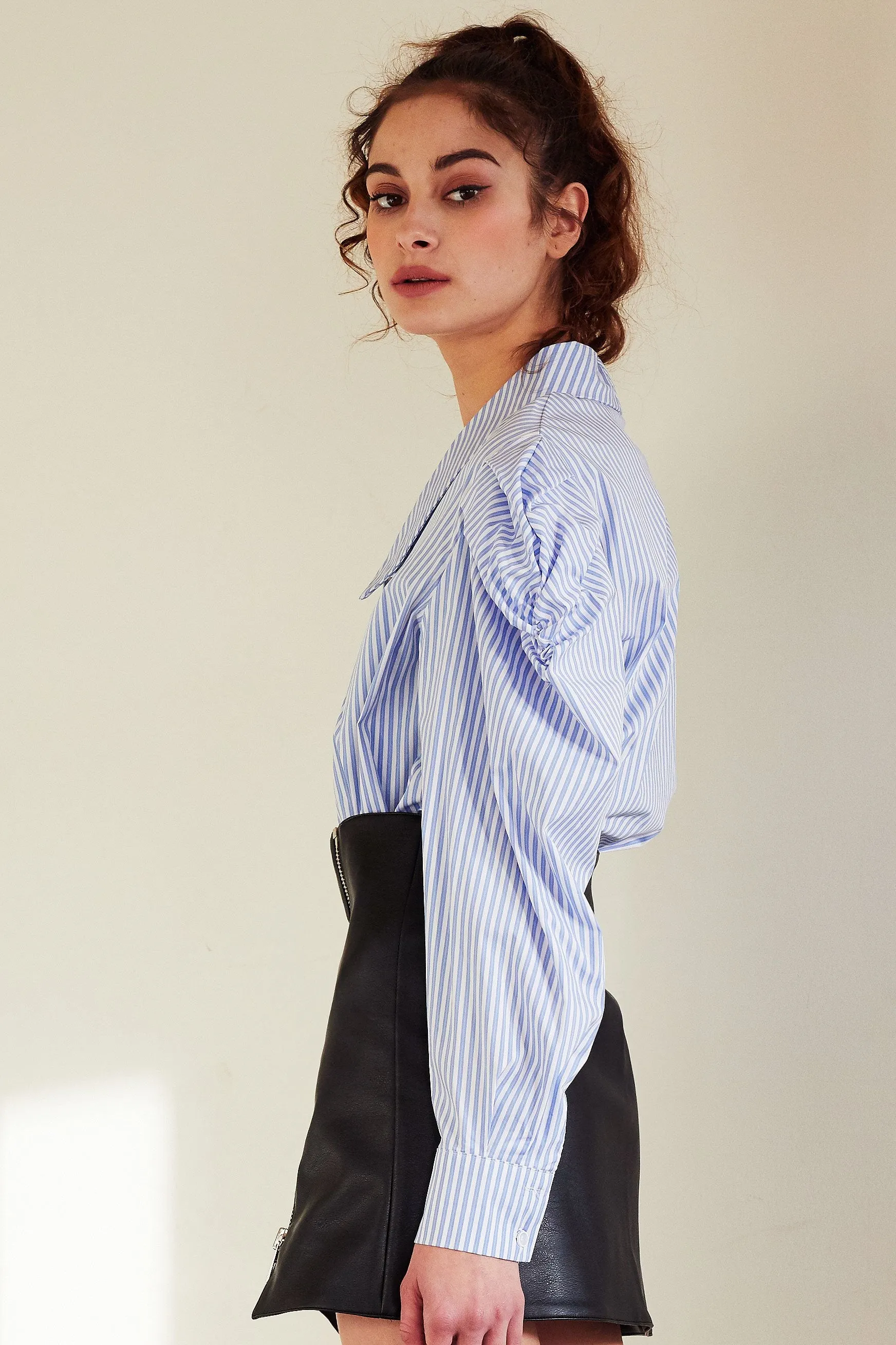 Astrid Ruched Puff Sleeve Striped Shirt