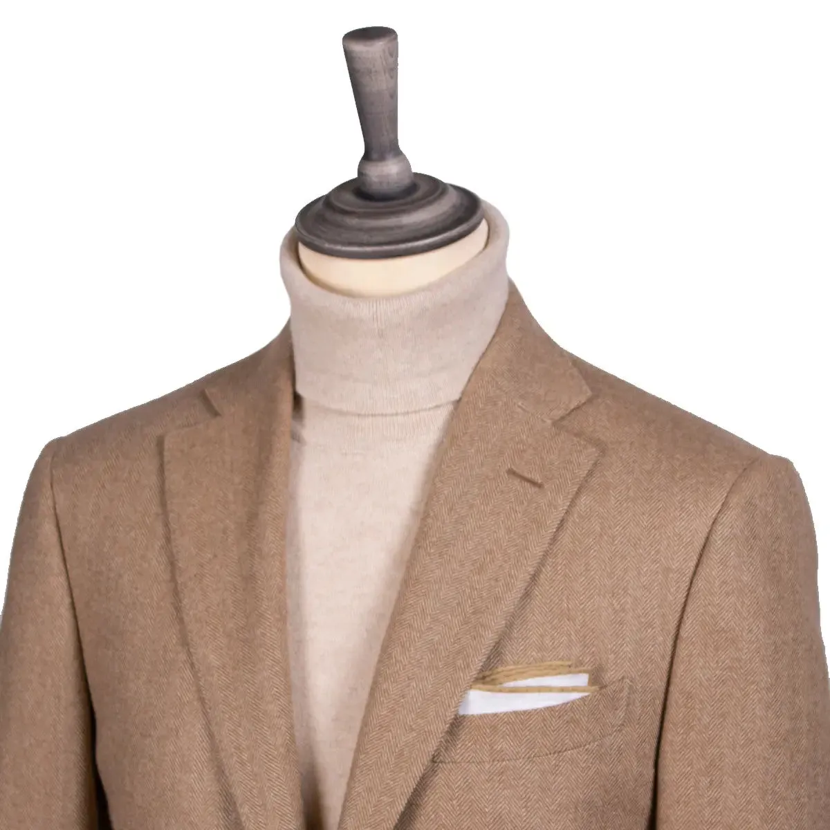 Beige Herringbone Pure Cashmere Jacket