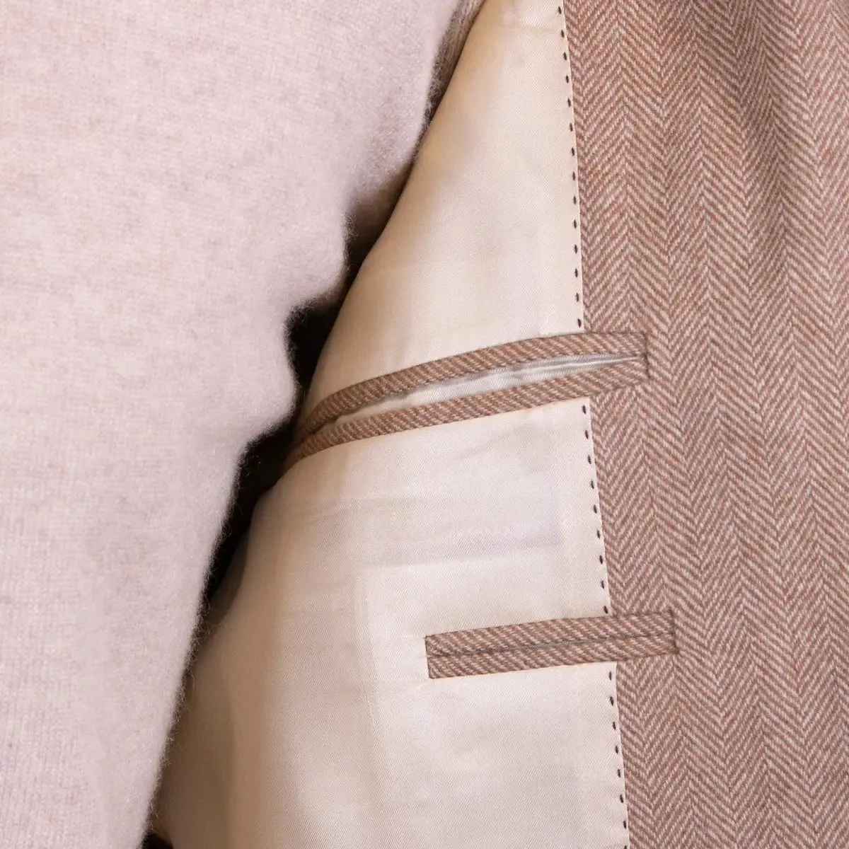 Beige Herringbone Pure Cashmere Jacket