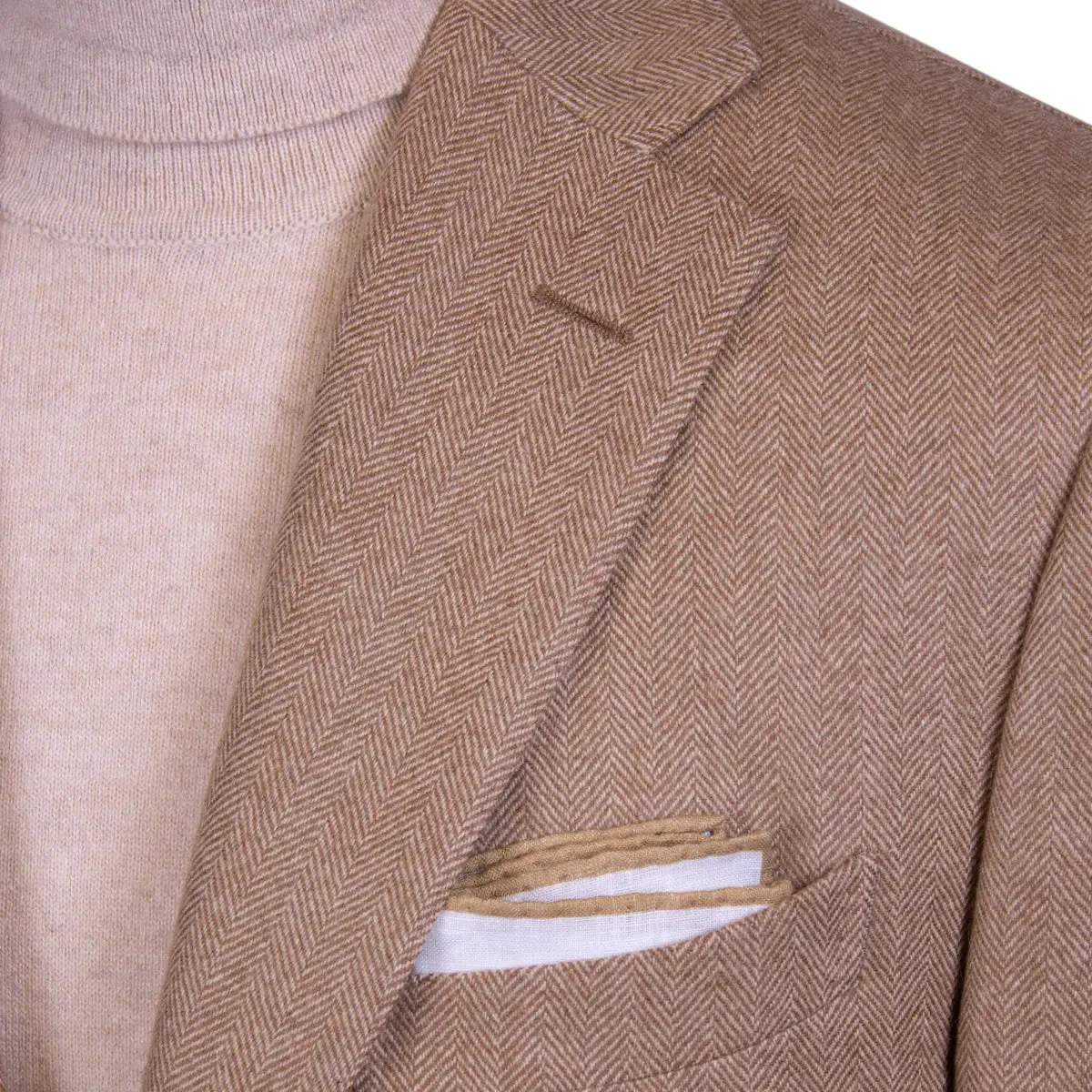 Beige Herringbone Pure Cashmere Jacket