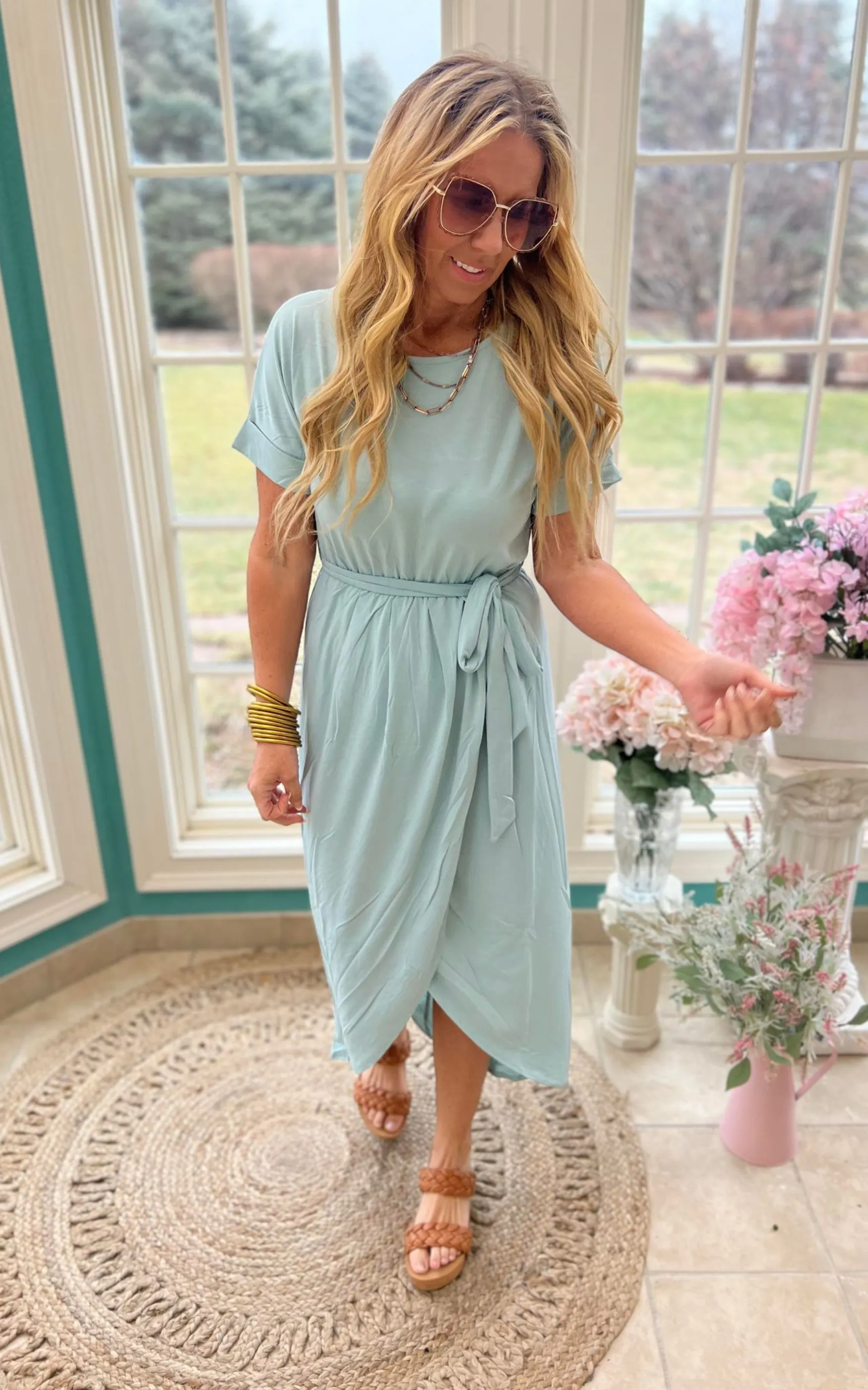 Belted Short Sleeve Tulip Dress - Final Sale