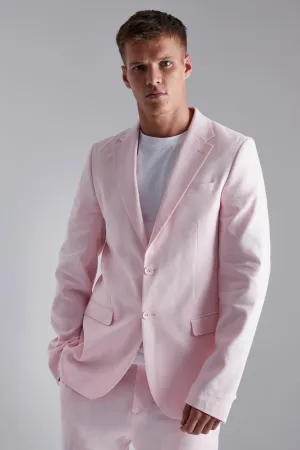 Boohoo Tall Single Breasted Slim Linen Suit Jacket, Pink