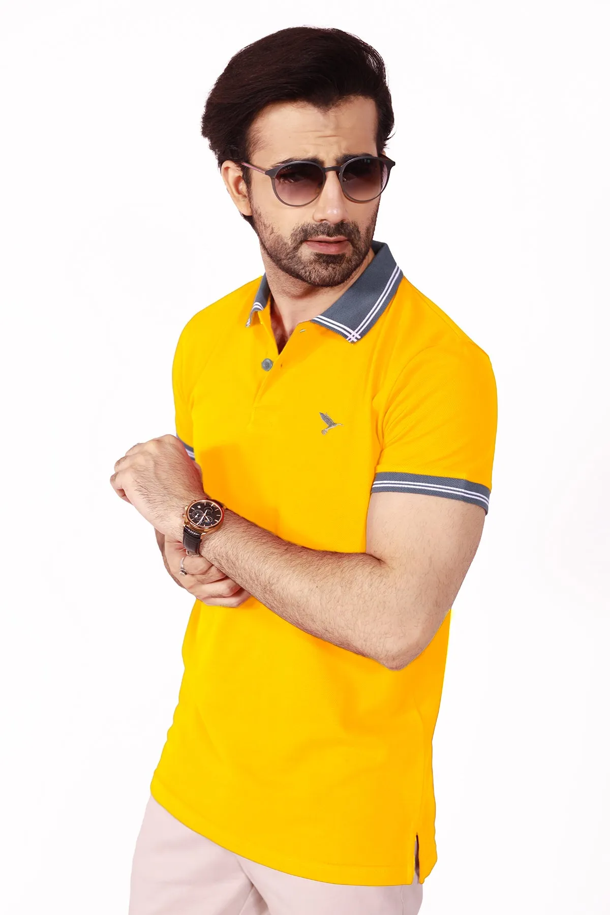 Bright Yellow Contrast Embroidered Polo Shirt - S22 - MP0073R