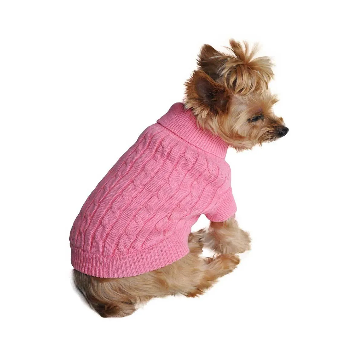 Cable Knit Dog Sweater in Pink