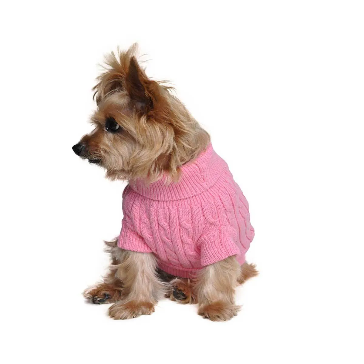 Cable Knit Dog Sweater in Pink