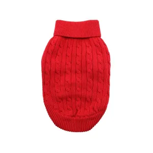 Cable Knit Dog Sweater in Red