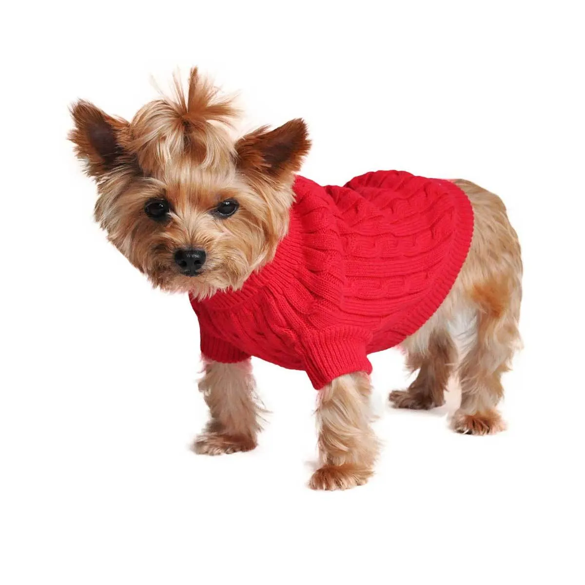 Cable Knit Dog Sweater in Red