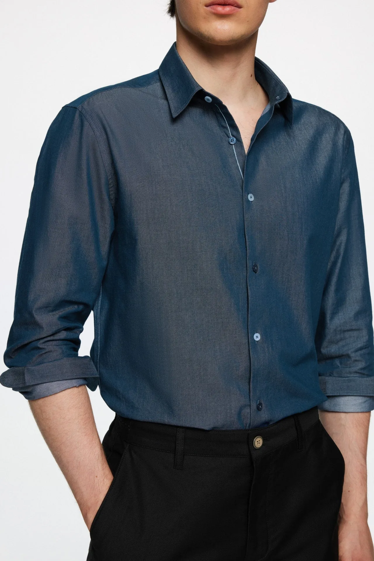 Chambray Cotton Denim Look Casual Shirt