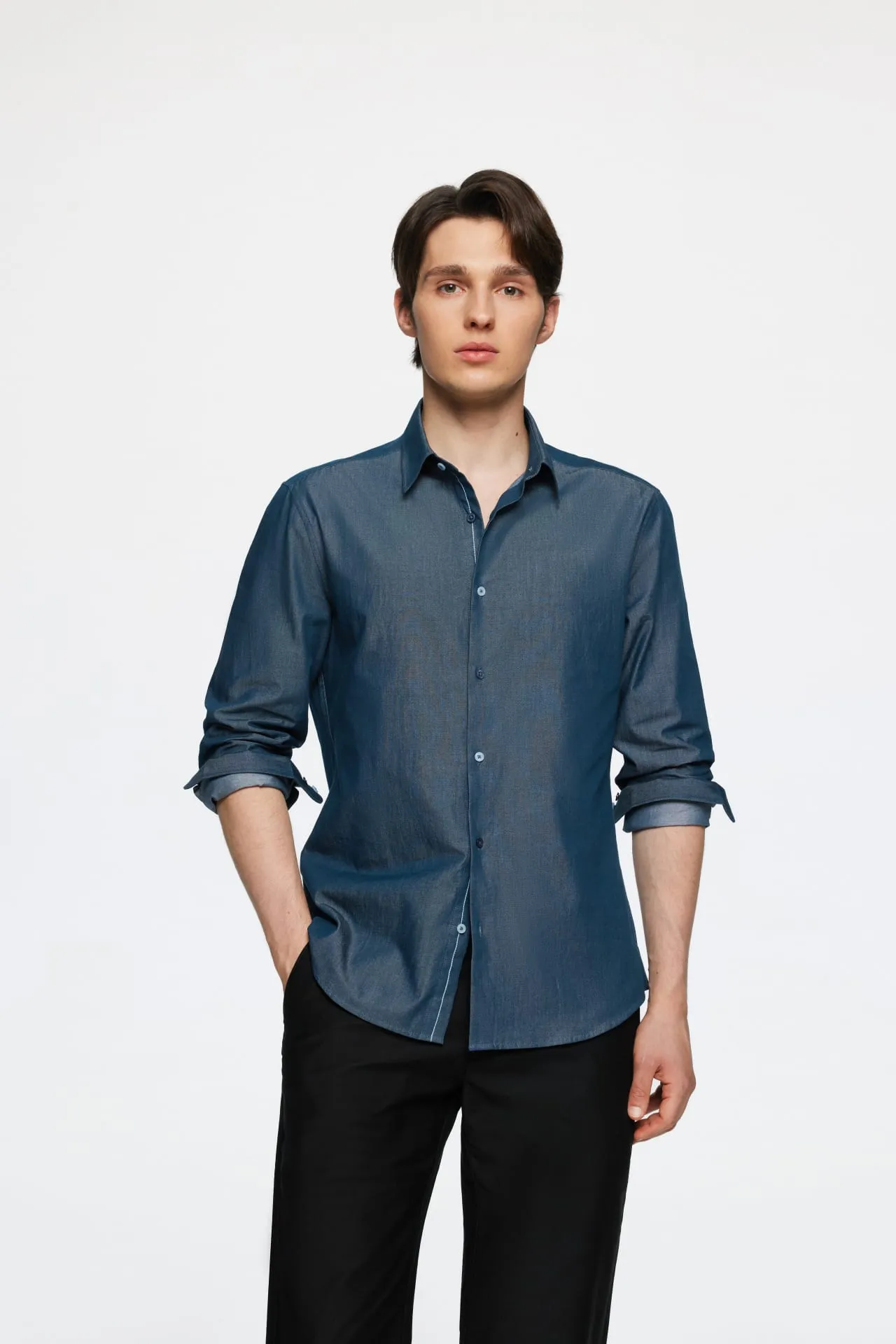 Chambray Cotton Denim Look Casual Shirt