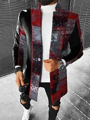 Color Block Perris Black And Red Print Coat