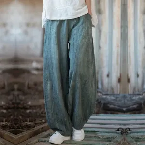 Cotton Linen Baggy Cargo Pants - Casual Loose Fit Twill Bloomers for Women