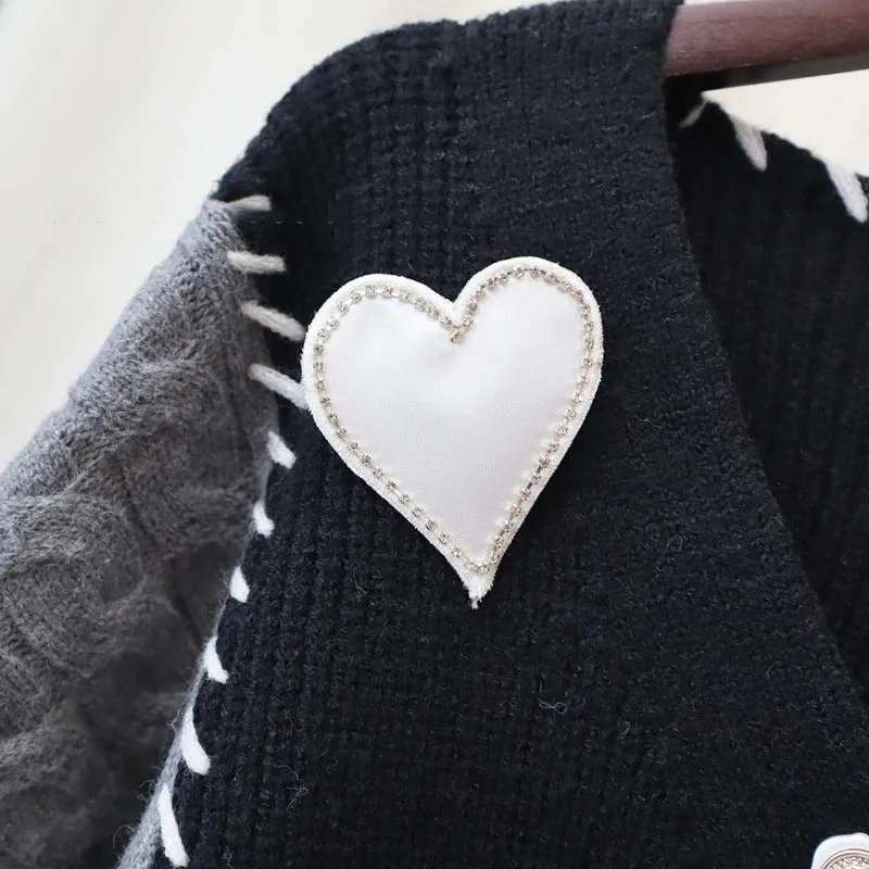 Cozy Love Heart Patchwork Design Knitted Cardigan Sweaters