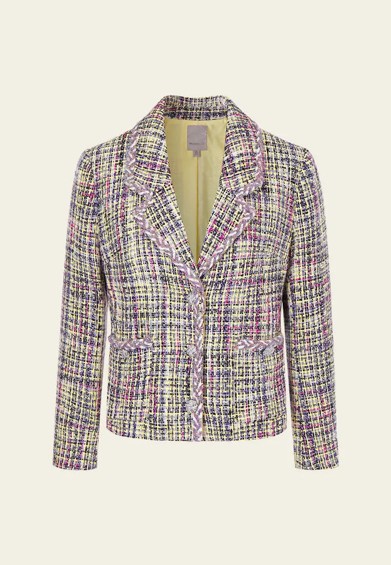 Cropped Braided Hem Tweed Jacket