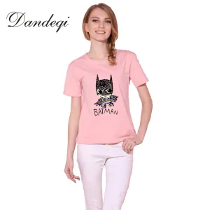 Dandeqi Blusa Sale Summer Style Women T-shirt Batman Printed Tees Quality Super Hero Basic Harajuku Cotton Bottoming Tops