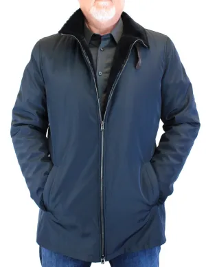 Di Bello Mens Navy Blue Raincoat - Merino Shearling-Lined Rain Jacket