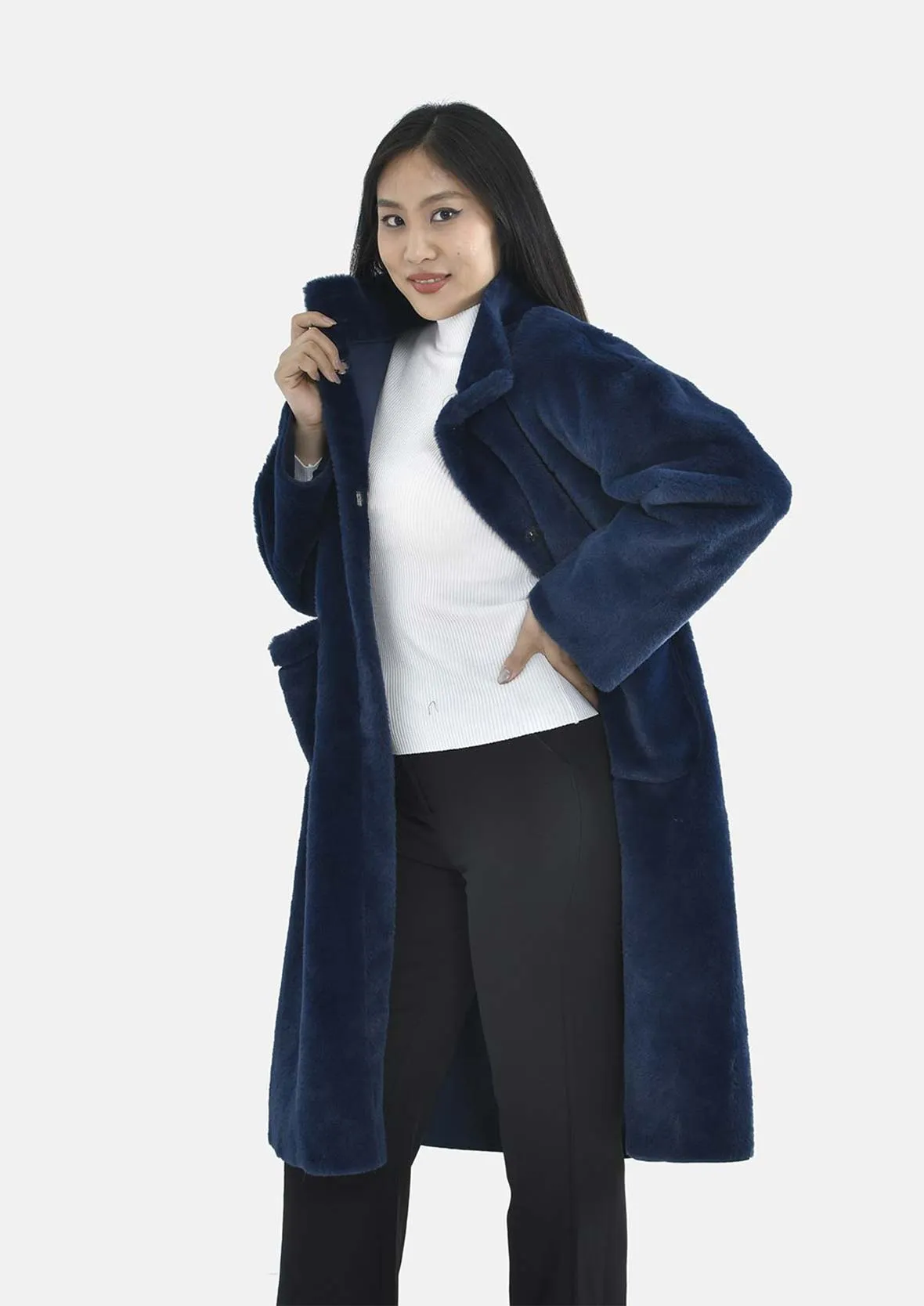 Faux Fur Long Coat With Pockets