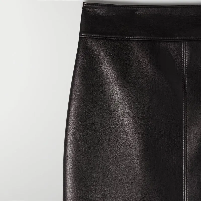 Faux Leather Front Slit Sophisticated Pencil Skirts