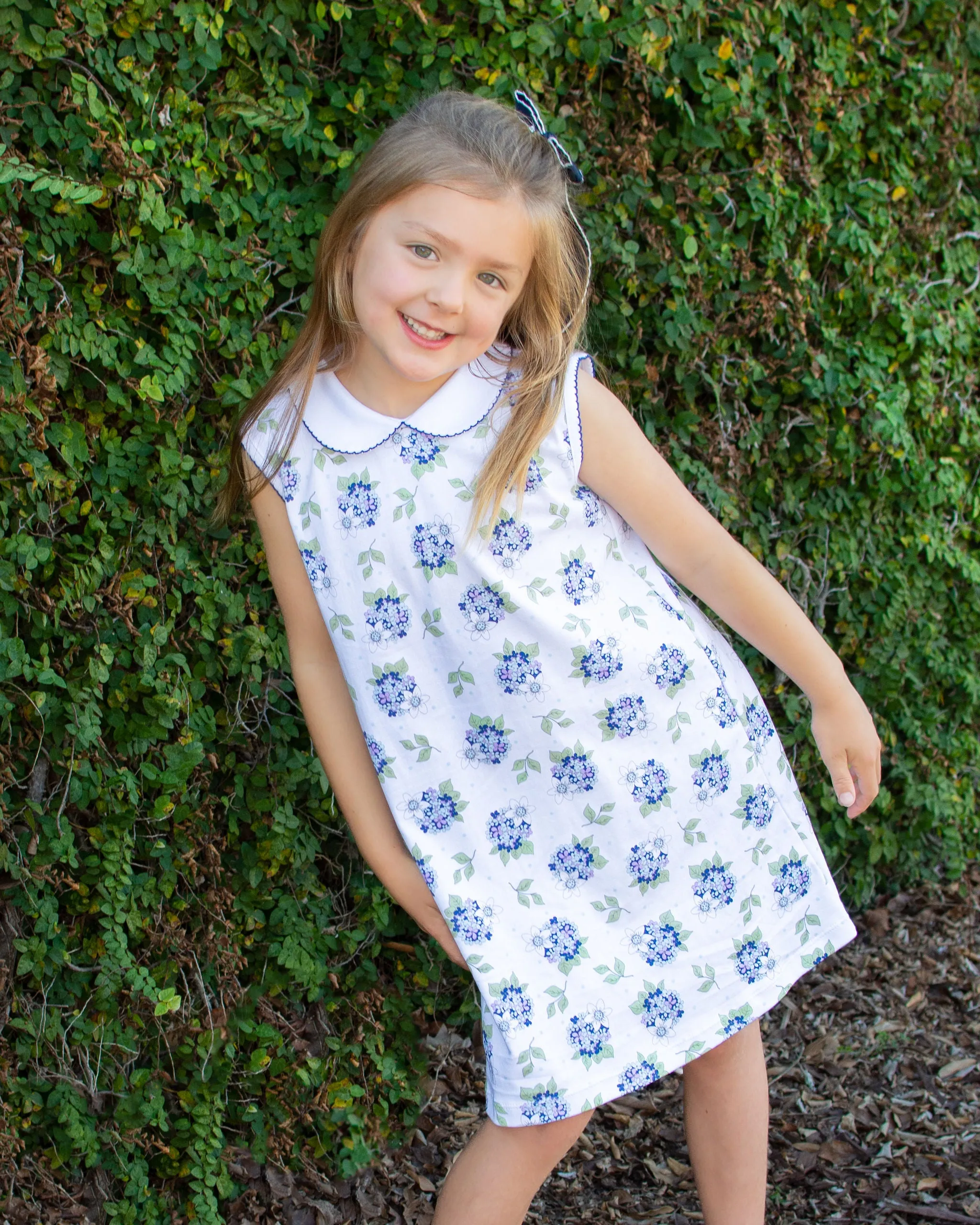 Girl's "Hydrangea" Floral Print A Line Dress