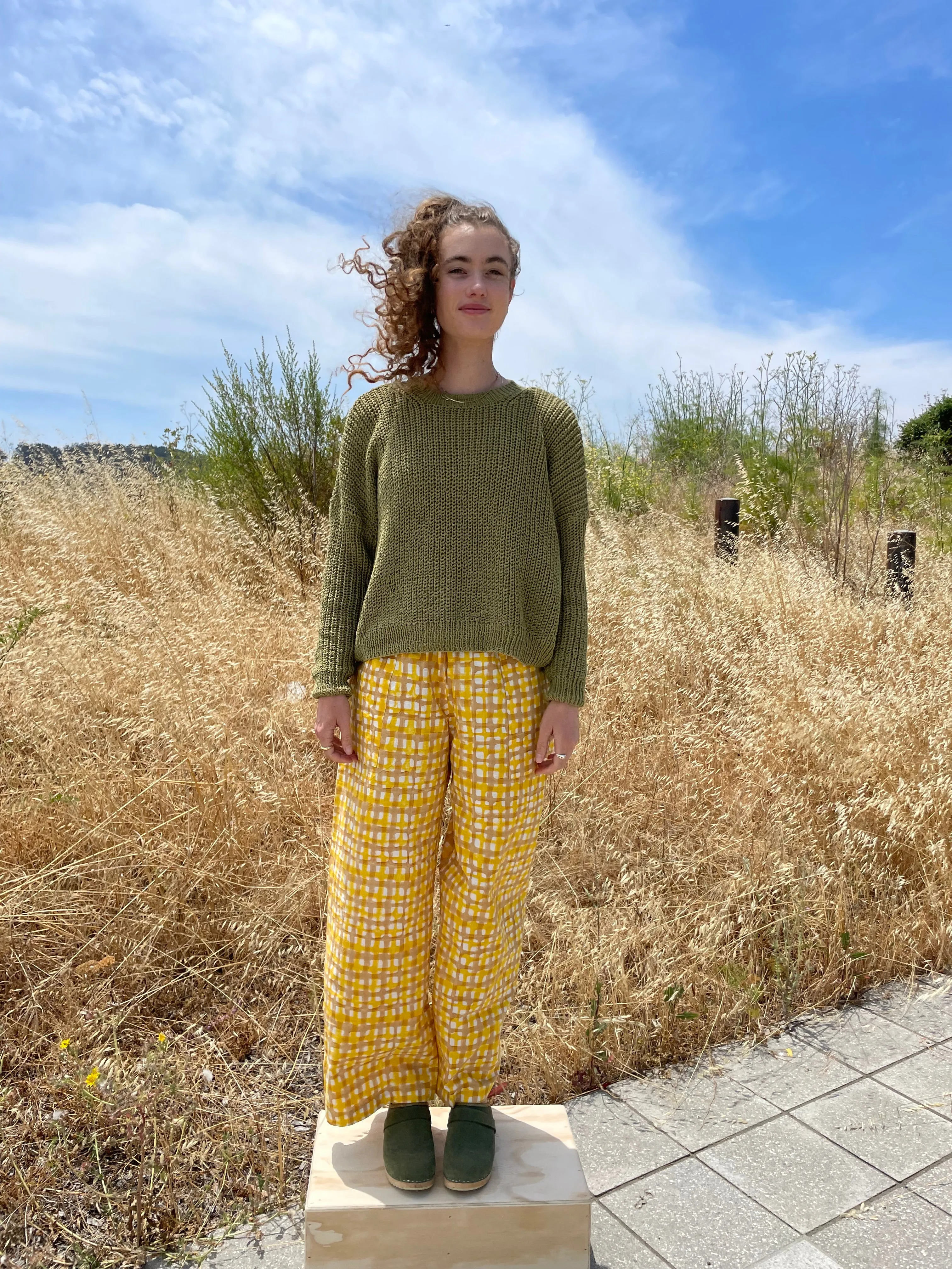 Green Chunky Sweater, Hand Knit & Natural Dyes