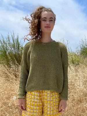 Green Chunky Sweater, Hand Knit & Natural Dyes