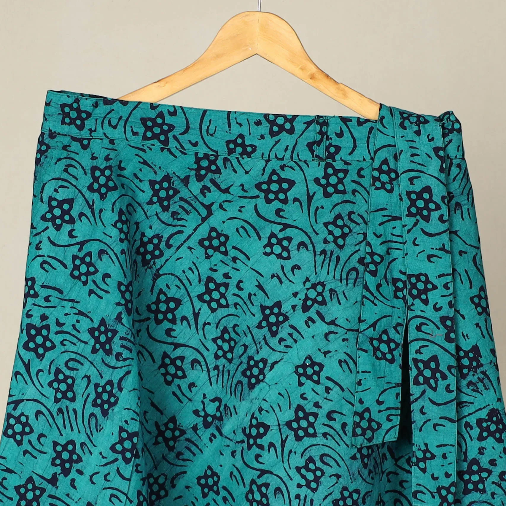 Green - Hand Batik Printed Wrap Around Skirt for Women 03