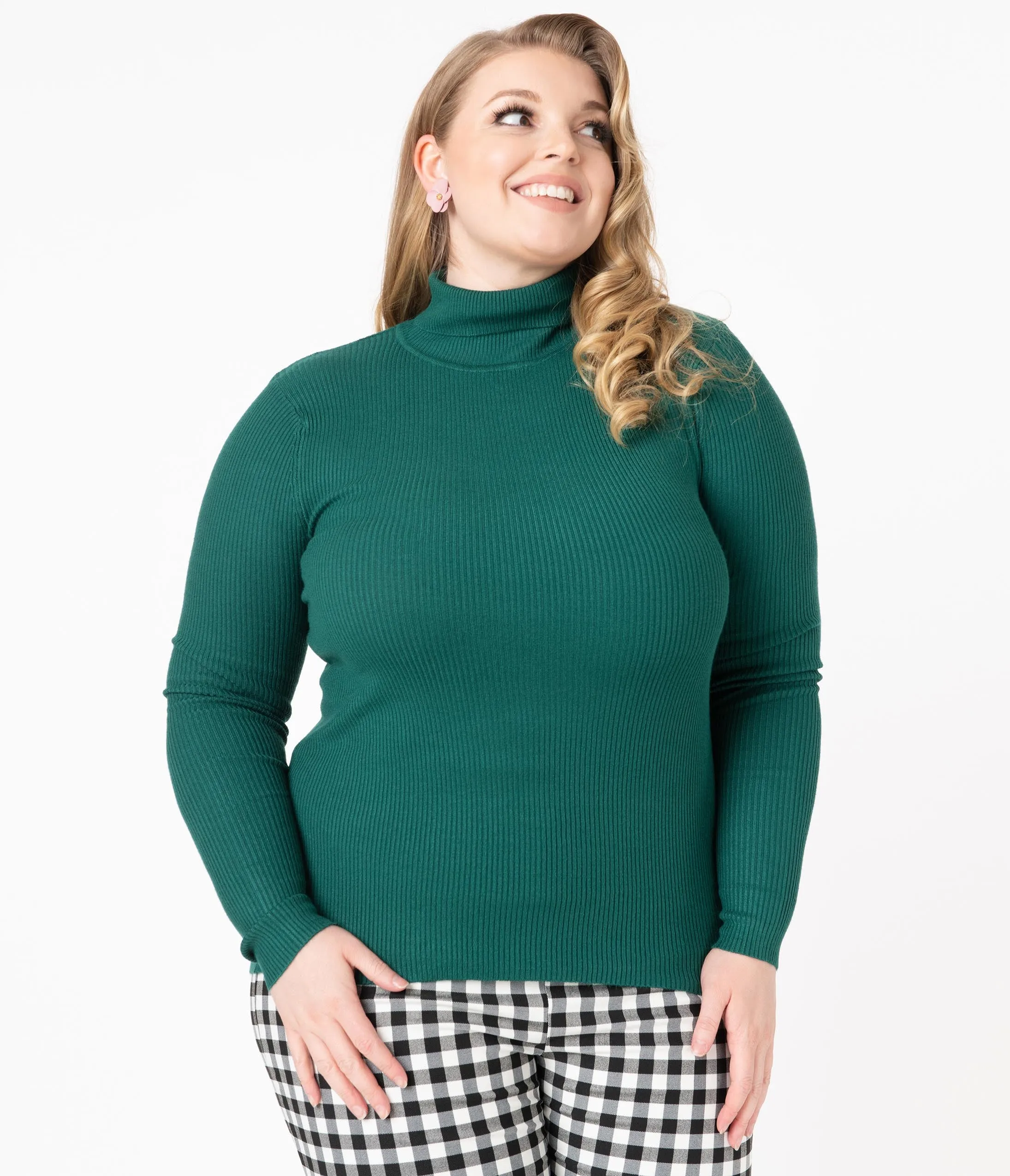 Hell Bunny Plus Size Dark Green Turtleneck Spiros Top