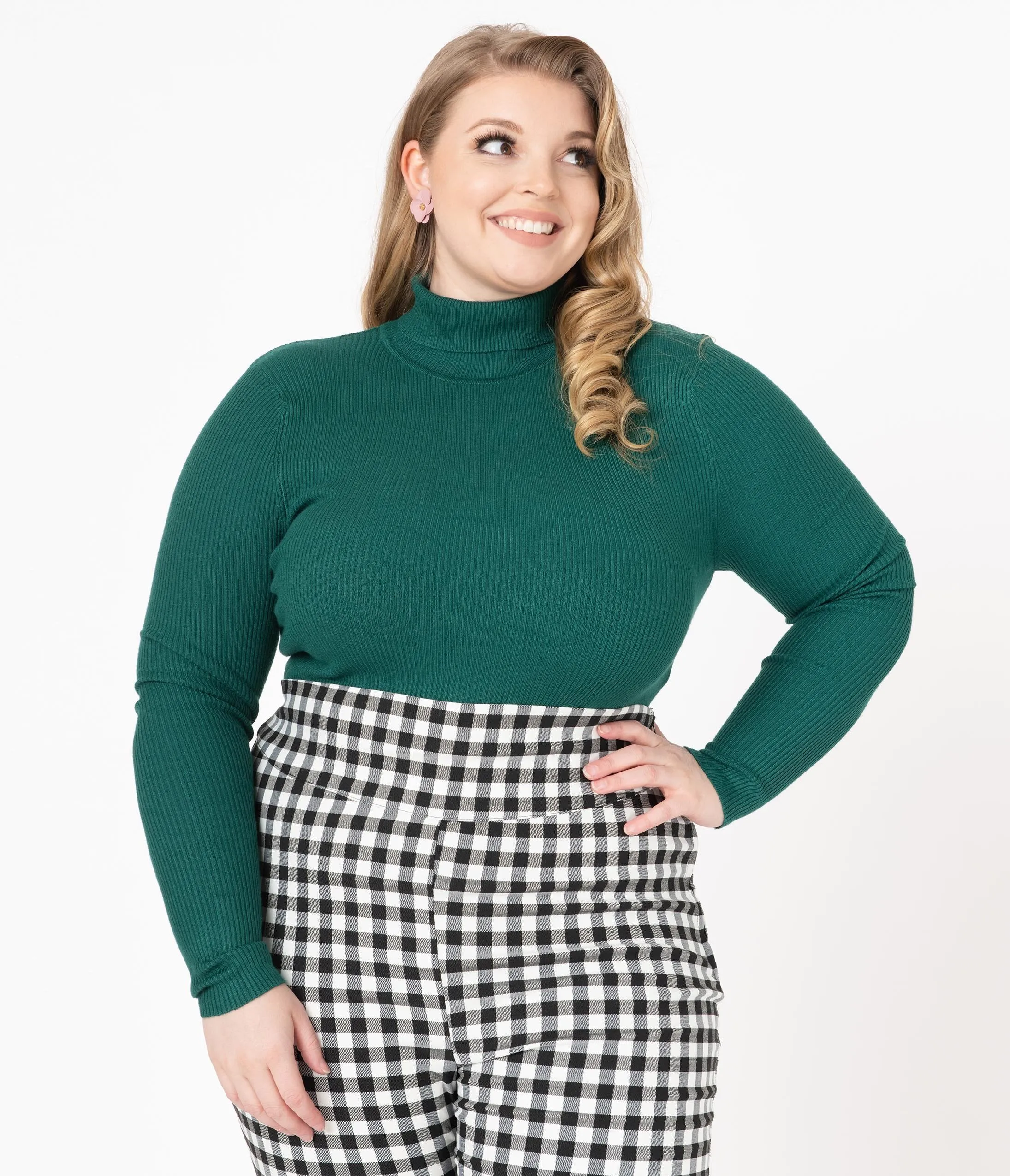 Hell Bunny Plus Size Dark Green Turtleneck Spiros Top