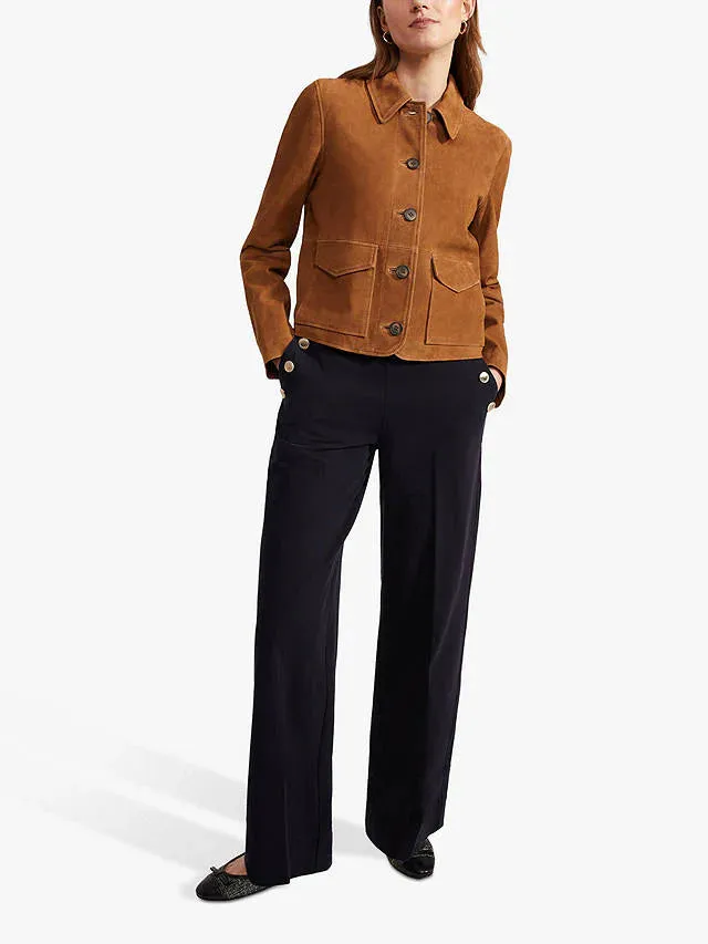 Hobbs Ashlee Button Suede Jacket, Tan