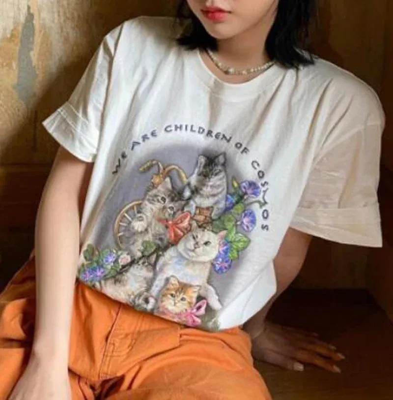 Kawaii Graphic Oversized White Short Sleeve T-shirt