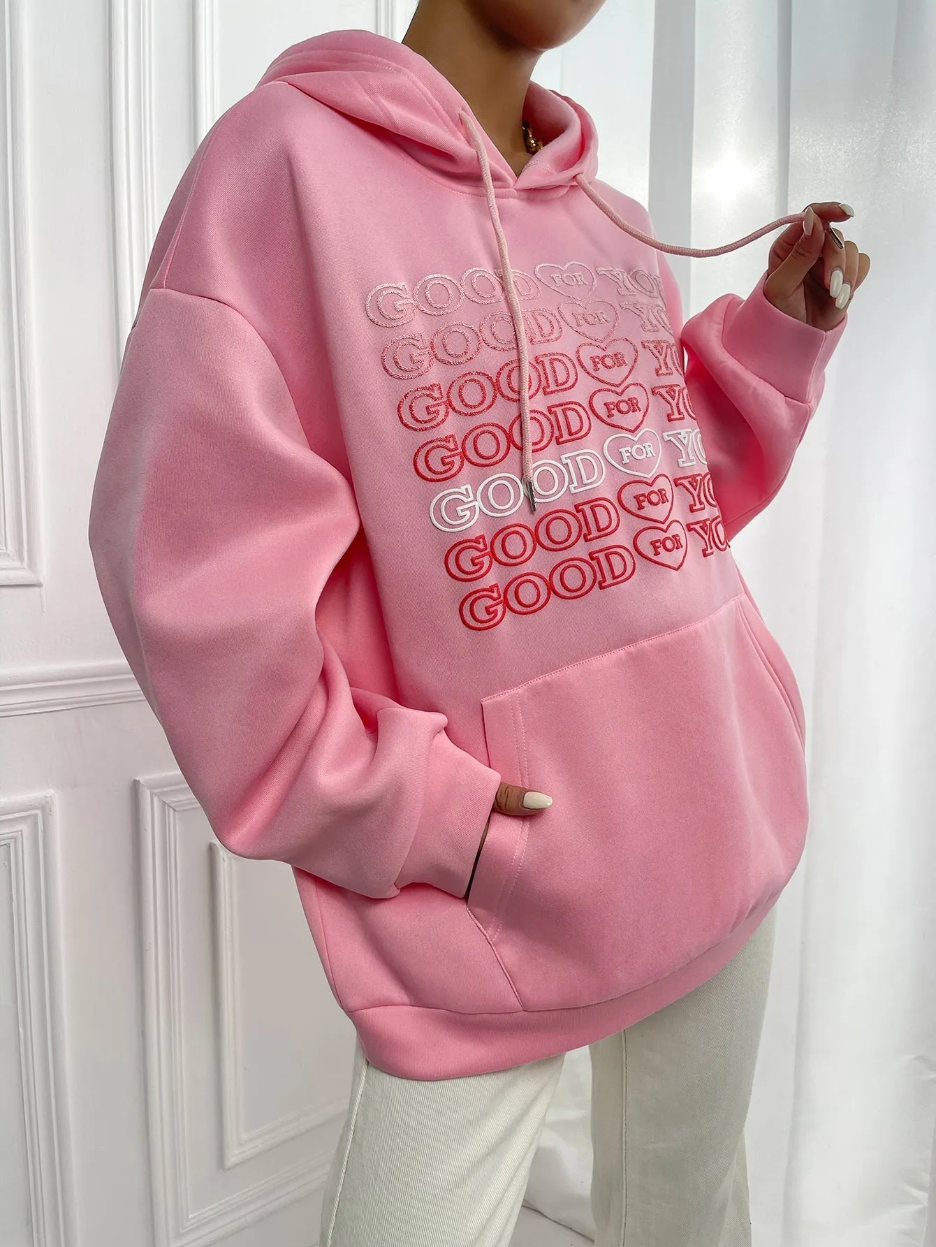 KittenAlarm - Letter Graphic Drop Shoulder Hoodie