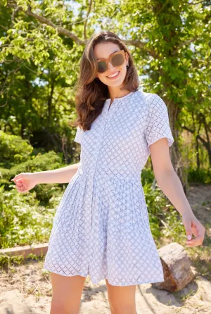 Lacecap Lattice Eyelet Cinched Waist Dress White