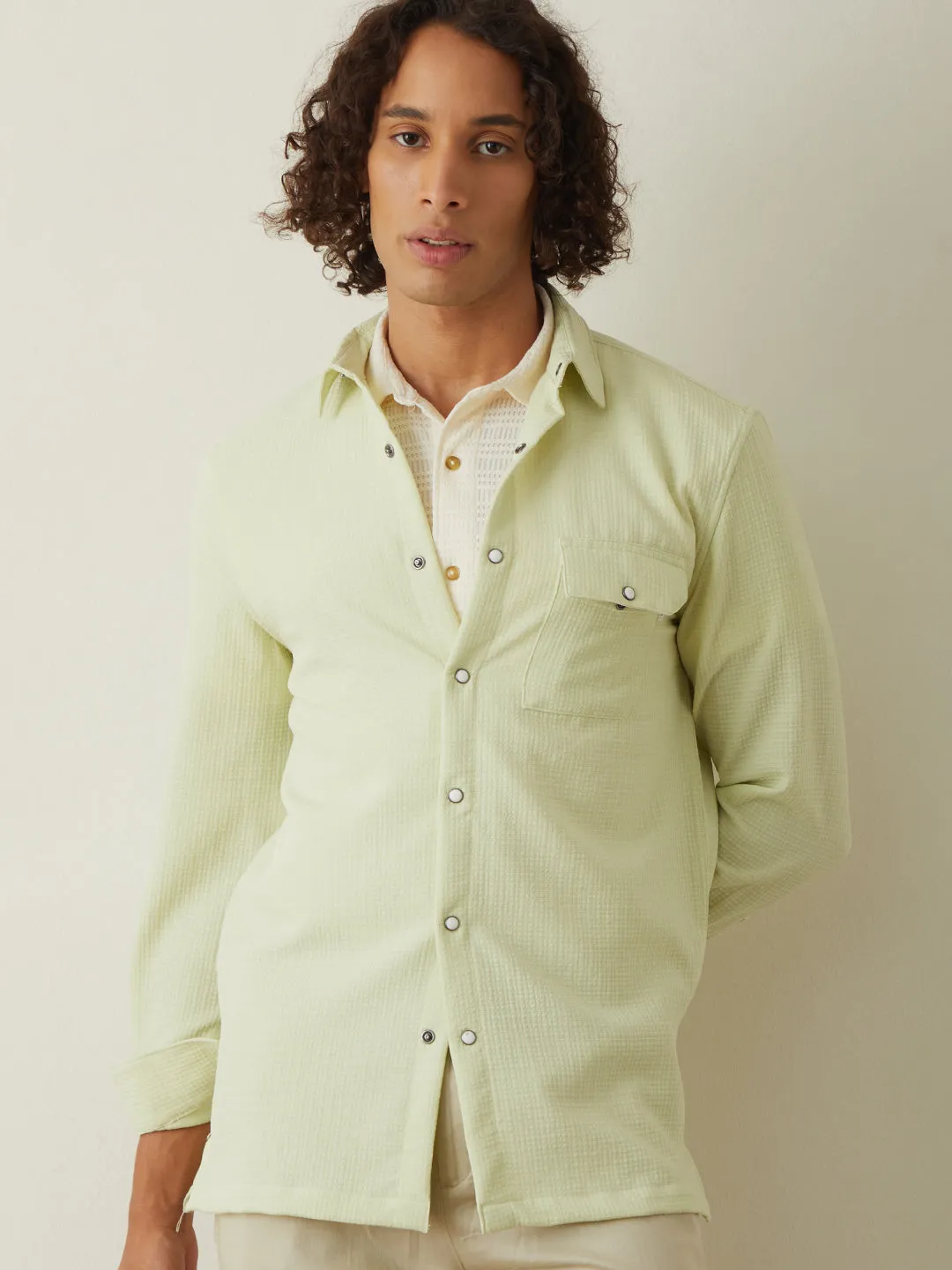 Light Green Plain Casual Shirt