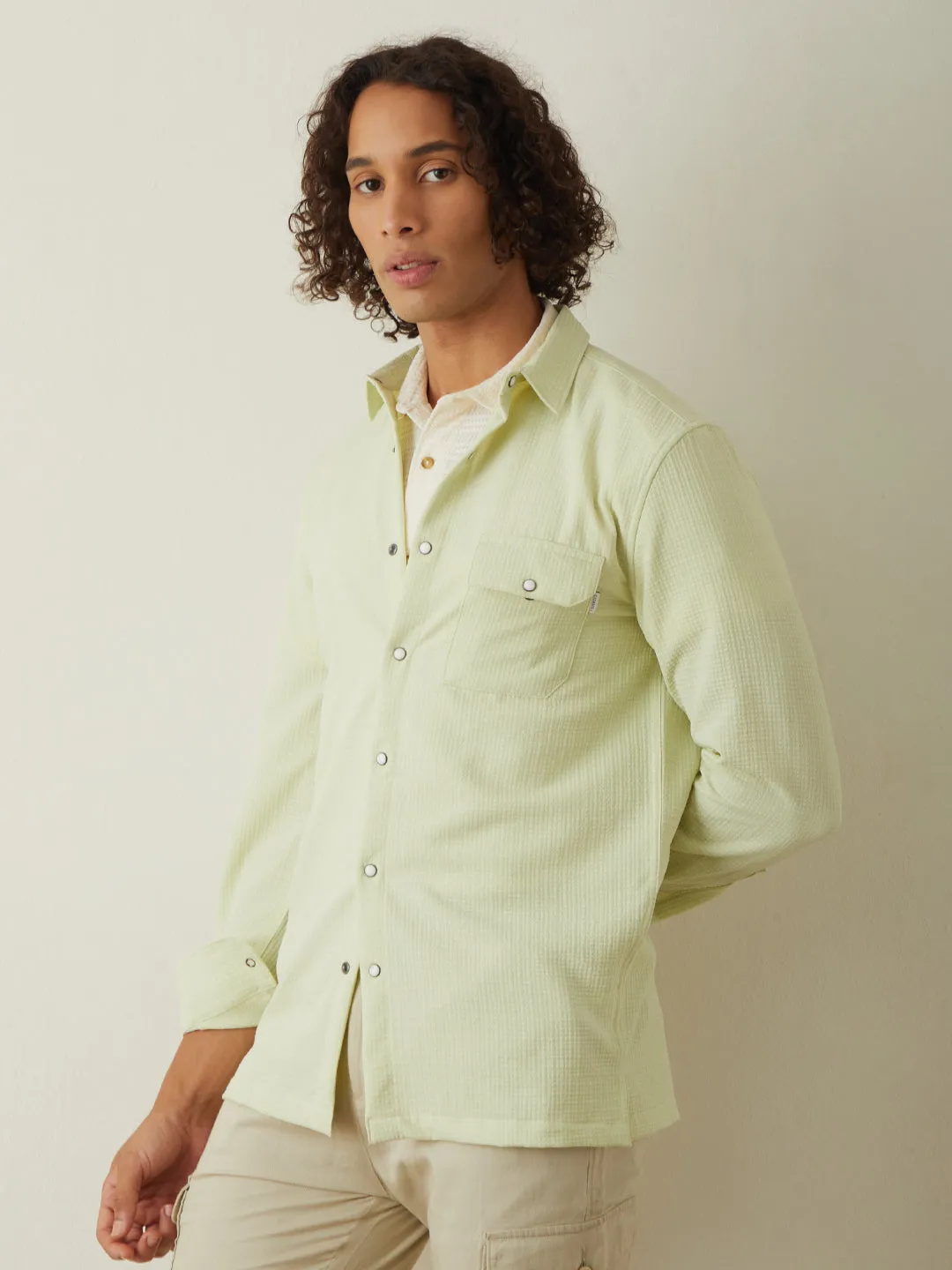 Light Green Plain Casual Shirt