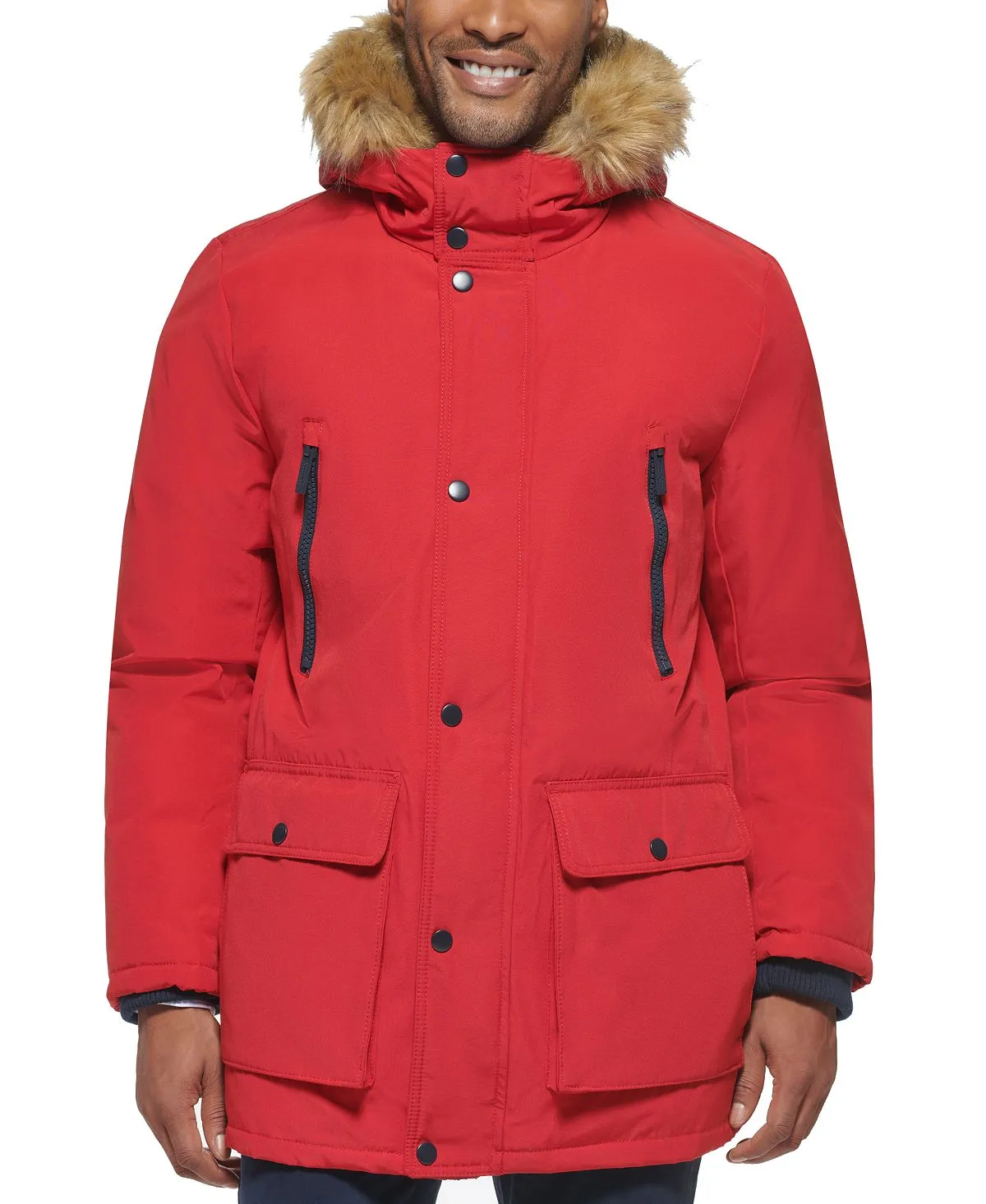 Men's parka with faux fur jacket on the hood created for Macy's Club Room, red