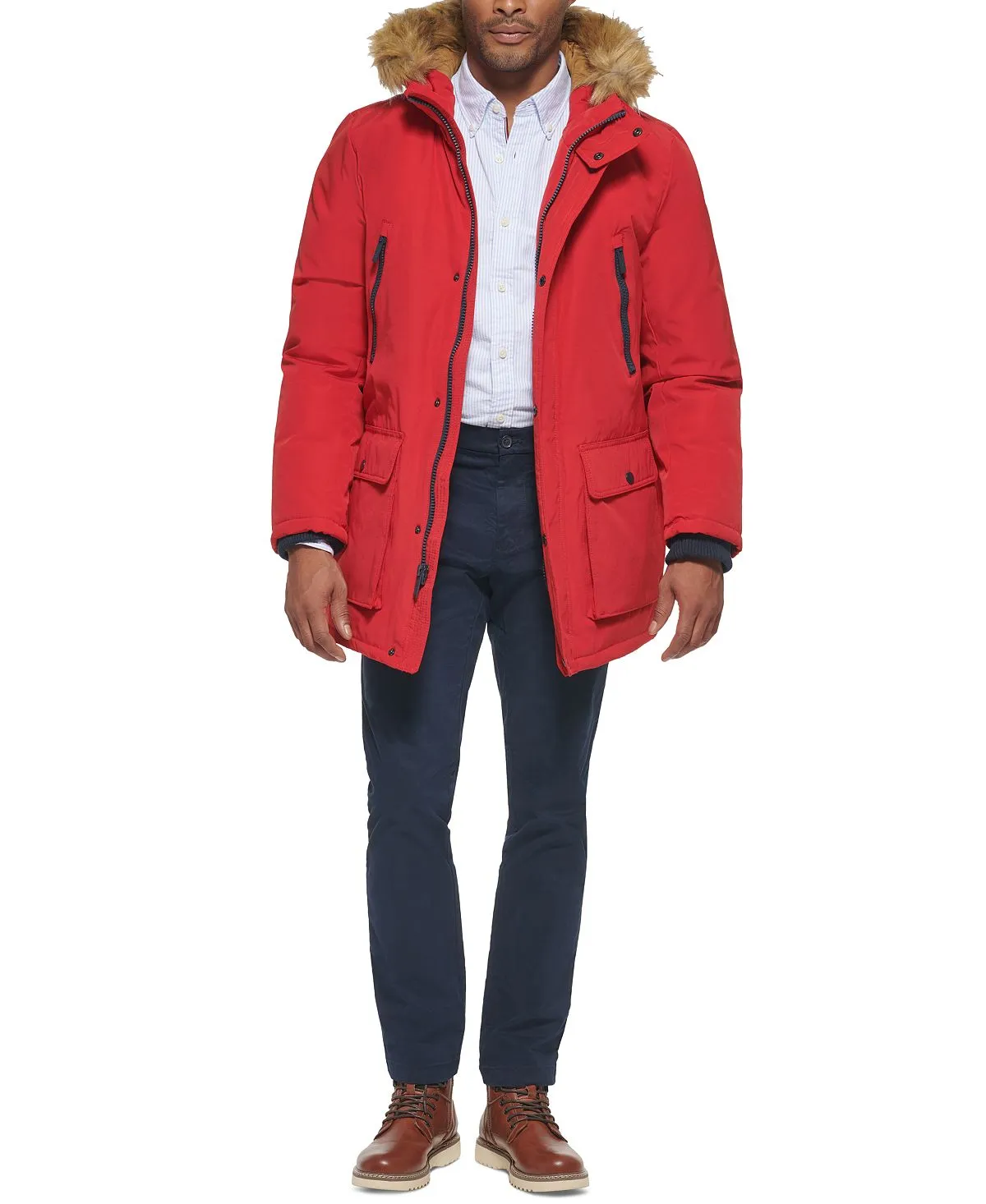 Men's parka with faux fur jacket on the hood created for Macy's Club Room, red