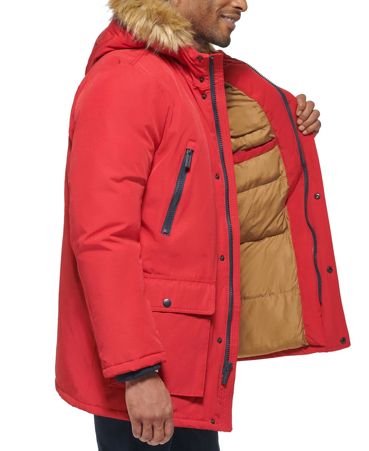 Men's parka with faux fur jacket on the hood created for Macy's Club Room, red