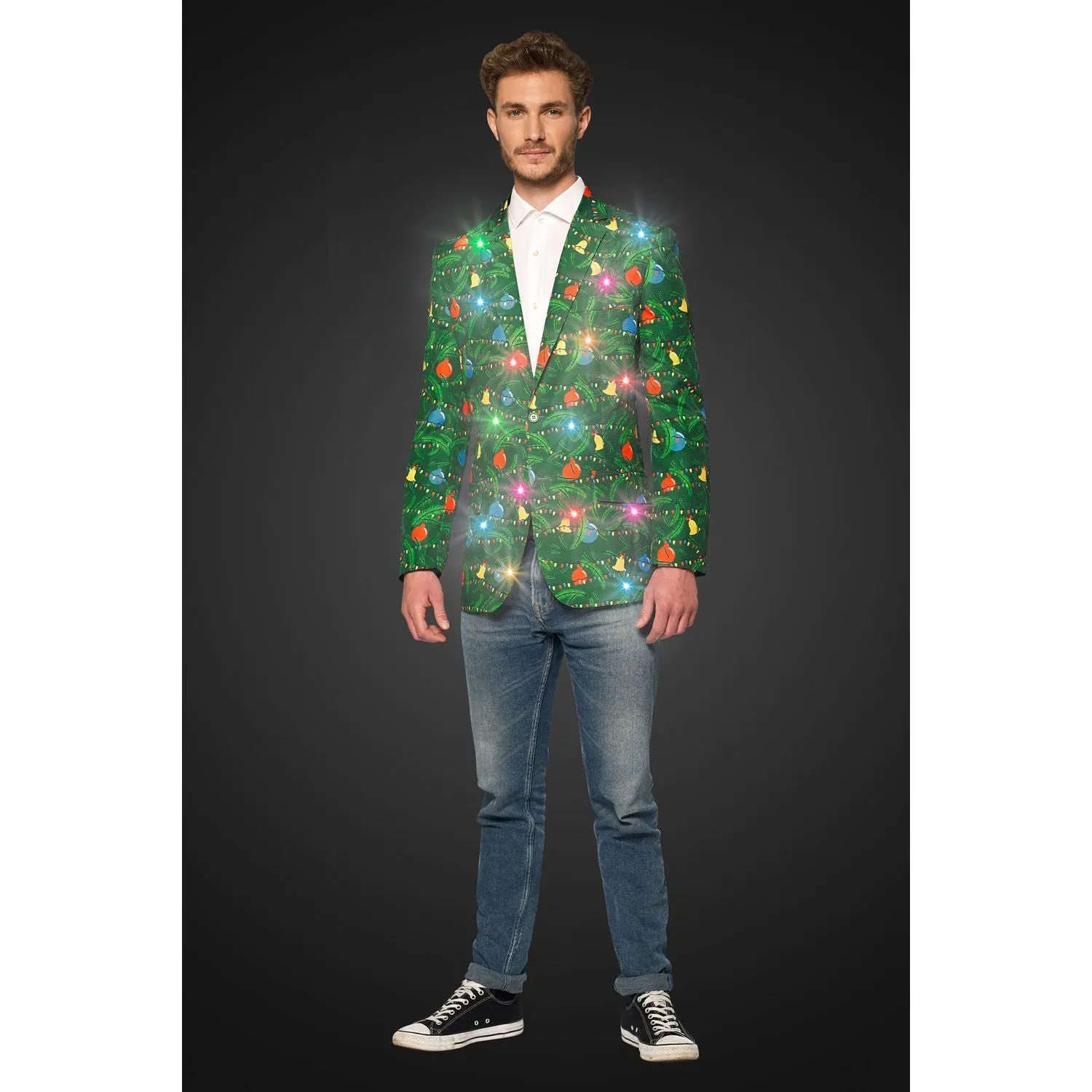 Men's Suitmeister Slim Fit Christmas Tree Light Up Suit green jacket