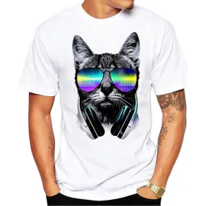 Music DJ Cat Printed Tees