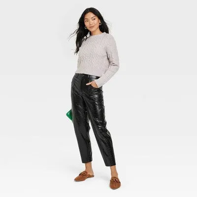 New - A New Day Women's Plus Relaxed High Rise Ankle Faux-Croc Leather Pants