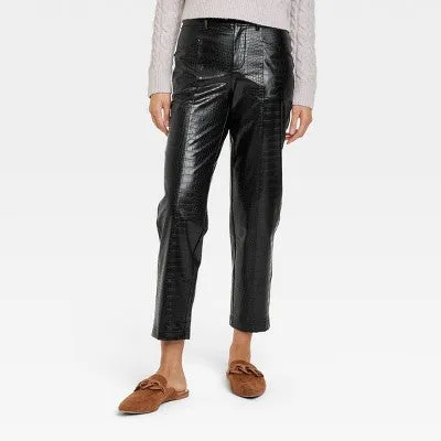 New - A New Day Women's Plus Relaxed High Rise Ankle Faux-Croc Leather Pants