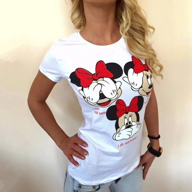 New Cartoon Anime Mickey women T Shirt Women Summer Short-sleeve Emoji Casual T shirt Woman Clothes O Neck T-shirt Femme