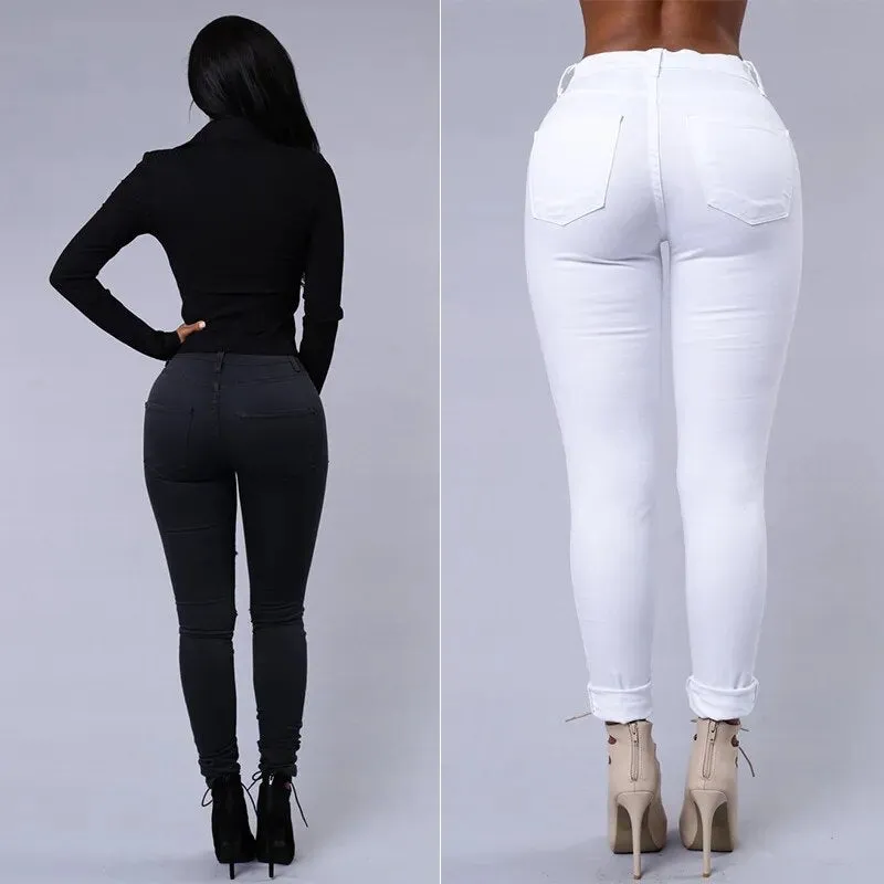 New Elastic Women's Jeans Ripped Fashion Streetwear Skinny Denim Pencil Pants