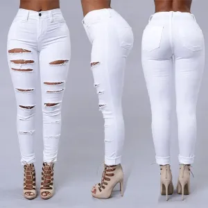 New Elastic Women's Jeans Ripped Fashion Streetwear Skinny Denim Pencil Pants